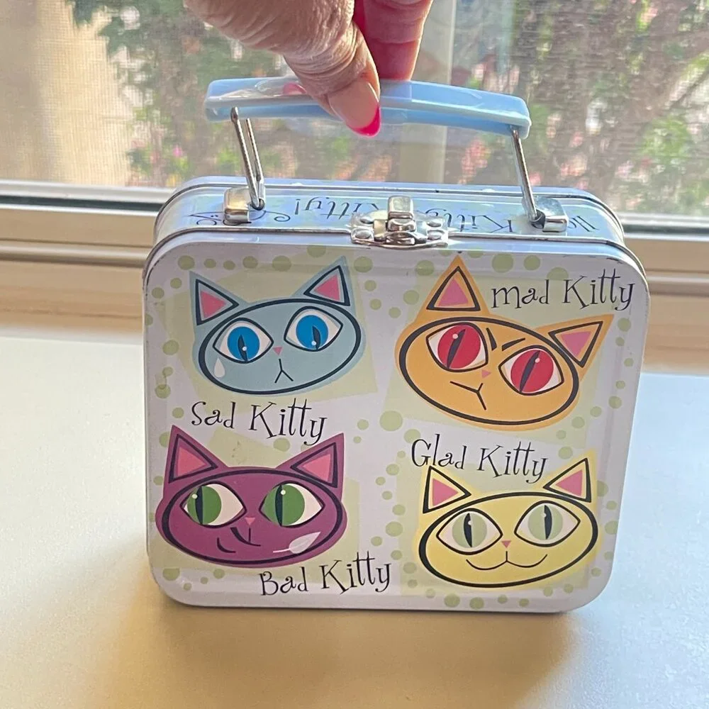 Kitty Cat Metal Lunch Box Small Bad Sad Glad Mad Meow Meow Vintage